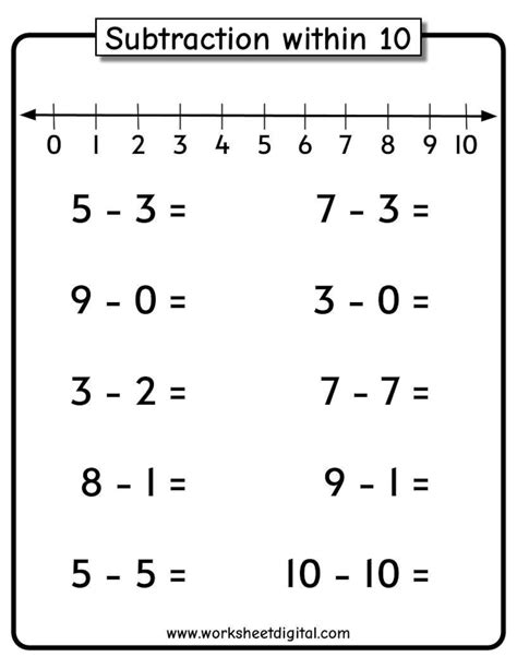 subtraction within 10 worksheet|free printable subtraction worksheets.
